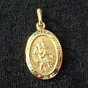 Real Solid 10K Gold Saint Christopher Medium Size Oval Pendant Stamped10K ITALY